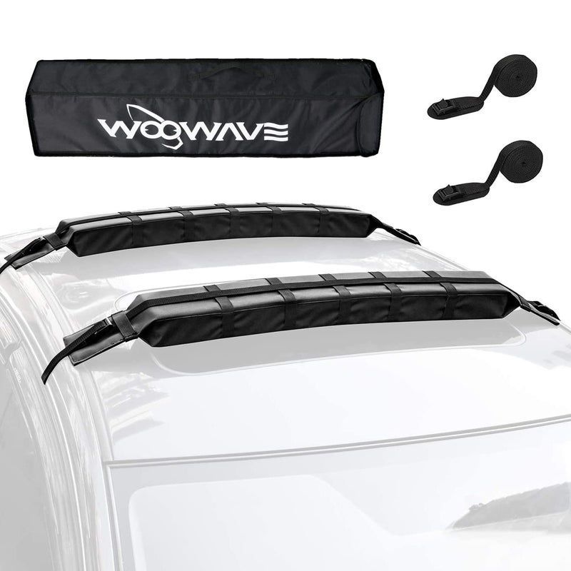 WOOWAVE وسادات سقف قارب WOOWAVE لحامل السقف العالمي للسيارات، قضبان عرضية ناعمة متميزة للوحة التزلج SUP ولوح التجديف مع 2 حزام ربط مقاوم للماء وحقيبة تخزين محمولة، بطول 33 بوصة (زوج)  - Image 1